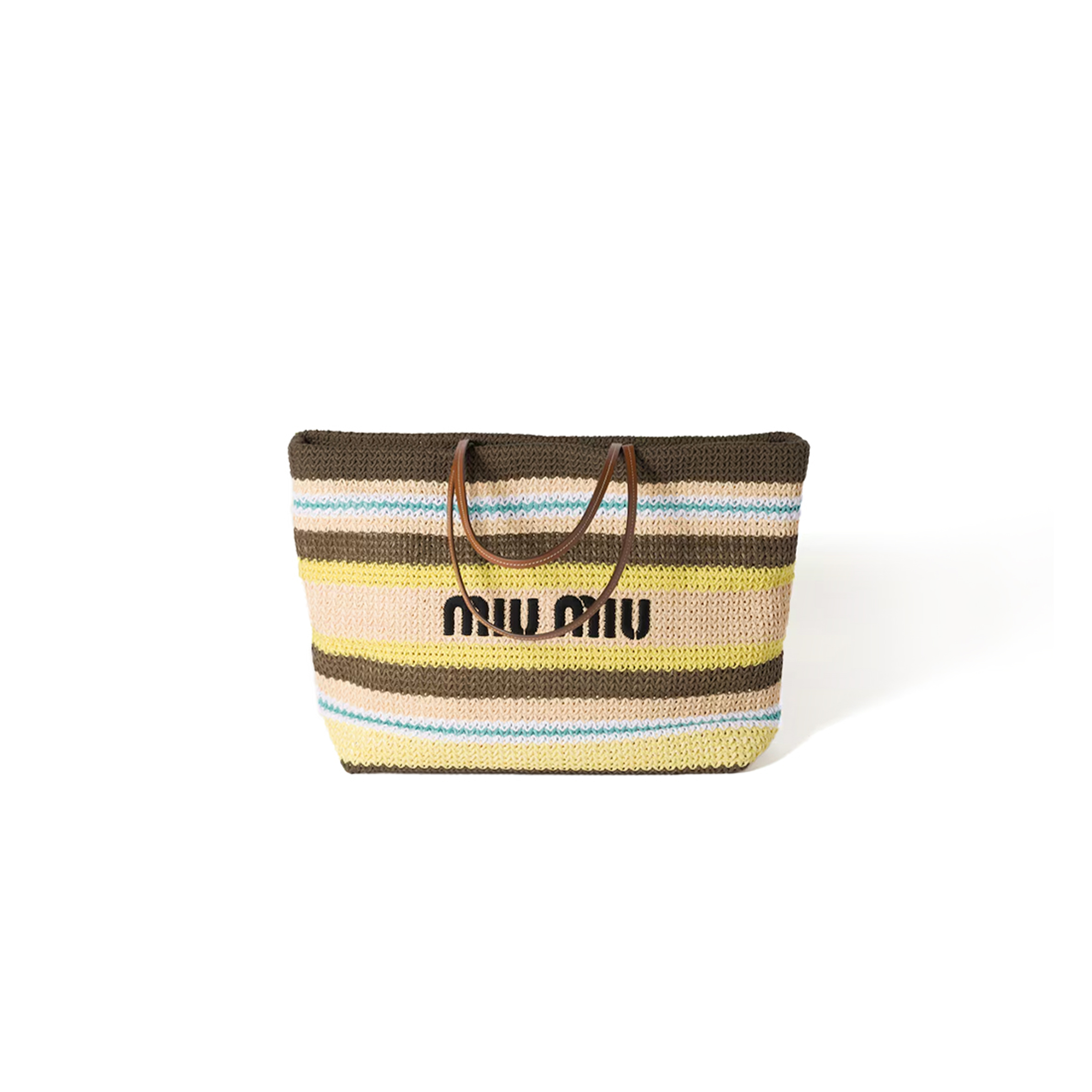 MIU MIU RAFFIA-EFFECT WOVEN TOTE BAG 5BG228 (40*34*16cm) MIU MIU RAFFIA-EFFECT WOVEN TOTE BAG 5BG228 (40*34*16cm)